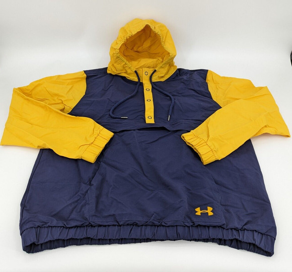 Under armour Other - Under Armour Loose Hooded Navy Yellow Pullover 1/4 Button Windbreaker Size L